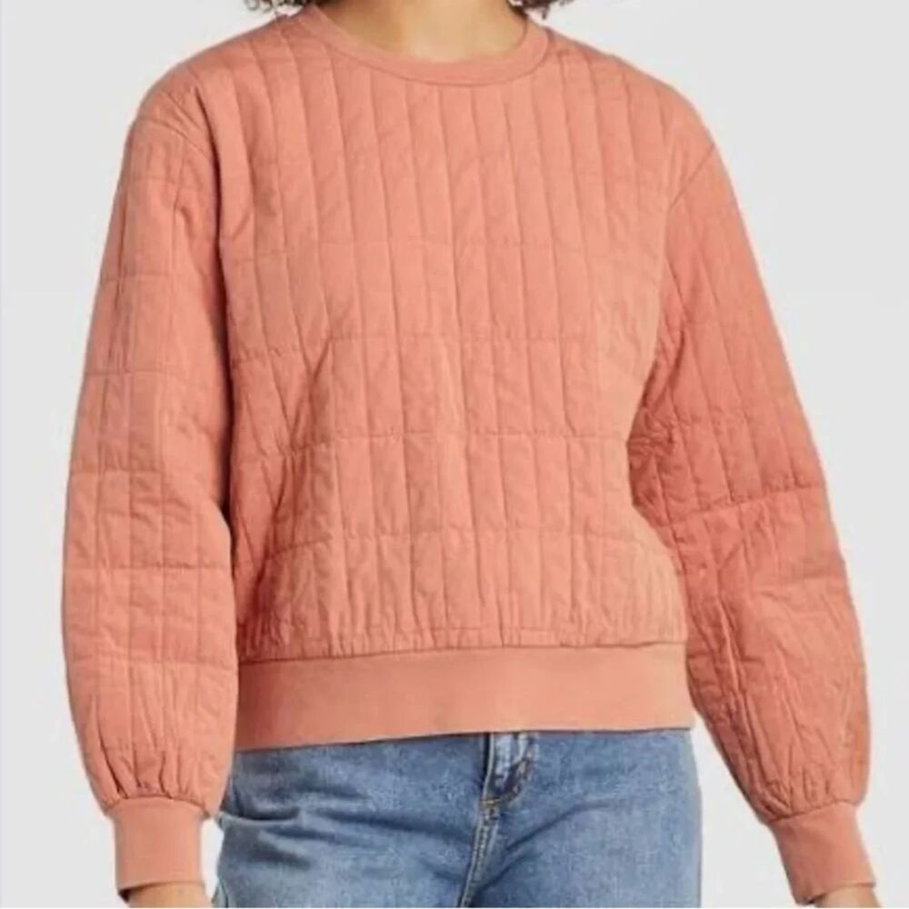 Universal Thread Apricot Glaze Quilted Pullover Long Sleeve Top Size XS Womens
